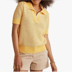 Vineyard Vines Open-Stitch Short Sleeve Polo Sweater Sunny Yellow size XL